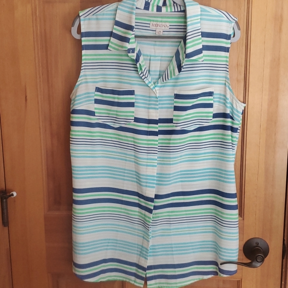 Merona Green and Blue Sleeveleess Blouse  Casual Top